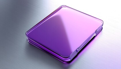 A smooth purple 3D vector file icon on a metallic silver gradient background, softly lit.