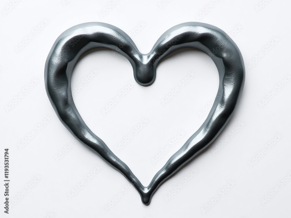 Poster image of gray liquid metal in the shape of a heart on a white background for use as copy space. 0000