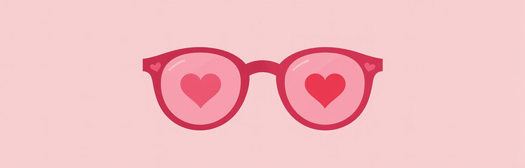 Icono Plano Lineal De D&iacute;a De San Valent&iacute;n, Gafas De Sol Con Corazones Y Color Rosa En Dise&ntilde;o Minimalista. 00002