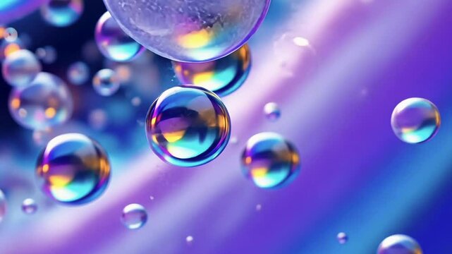 Floating transparent bubbles reflecting rainbow colors on a soft background