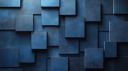 Abstract minimalist wallpaper with clean squares and circles on blue background. Banner template with white center text area. Ideal for modern designs.