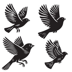 
A minimalist, beautiful linocut illustration of a flying Grosbeak bird in silhouette. This black vector artwork captures the elegant form and graceful movement of the bird.