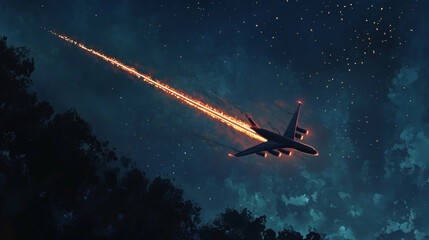 Fototapeta premium Aircraft of particles. Aircraft flies and leaves a trail of dots and circles