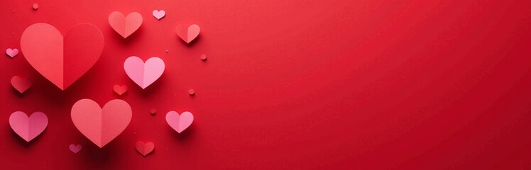 Red Abstract Hearts And Pink Paper Hearts Fly On A Dark Red Background With Room To Add Your Message In Bold Letters. 00001