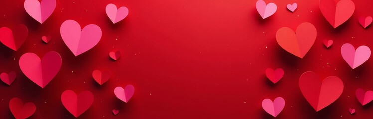 Red Abstract Hearts And Pink Paper Hearts Fly On A Dark Red Background With Room To Add Your Message In Bold Letters. 00002