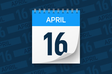 Calendar page with date April 16 vector illustration background