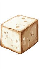 A rustic illustration of a cube of tofu, showcasing its smooth texture and subtle color variations ideal for culinary themes.