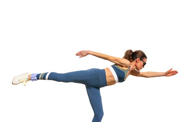 woman doing a warrior 3  yoga pose wearing adjustable ankle weights