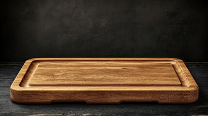Fototapeta premium Large Rectangular Wooden Cutting Board on Dark Surface