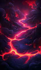 A striking digital artwork of fiery lava flowing through dark clouds, showcasing nature's powerful beauty and vibrant colors.