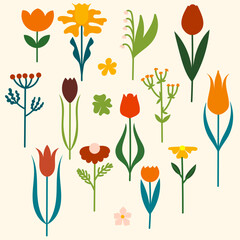 Various stylized flowers that look very much like geometric shapes. Vector illustration