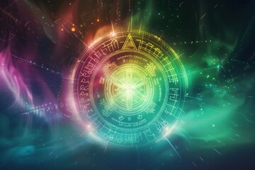 Obraz premium Mystical cosmic wheel in colorful nebula