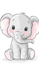Obraz premium Cute elephant illustration portraying a playful baby in a cheerful, cartoon style setting. Generative AI