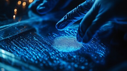 Gloved Hands Scanning a Fingerprint Digitally