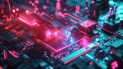 Obraz premium Conceptual image of quantum AI working together, showing quantum circuits enhancing AI-based decision-making and deep learning processes