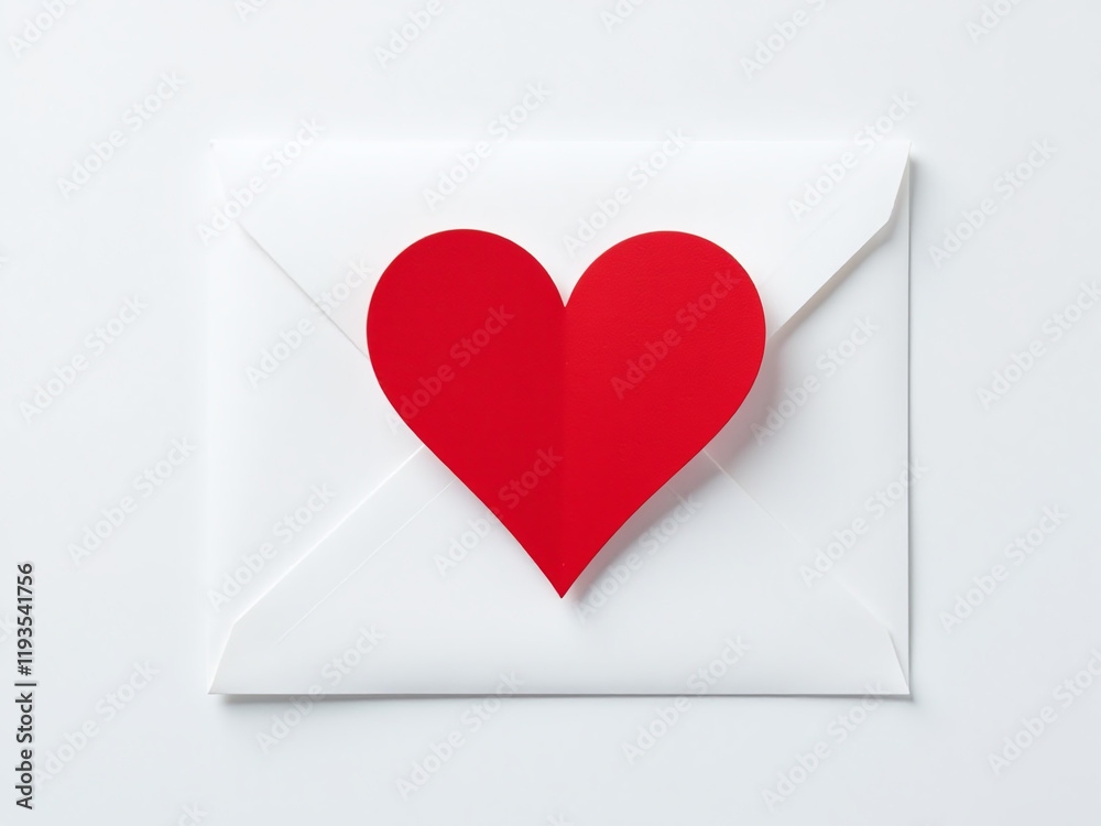 Poster A Bright Red Heart Pattern Is Visible From Above On A Plain White Envelope Against A Clean White Background. 00001