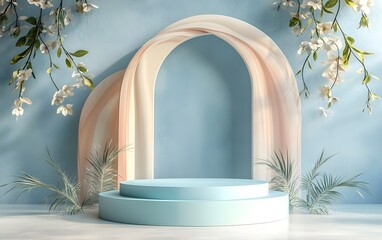 Podium, studio or stage design template for your beauty product placement, advertising or marketing backdrop. Empty, modern and beautiful platform for business branding, background or showroom mockup.