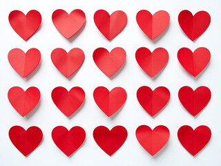 A Cluster Of Bright Red Hearts Are Neatly Arranged In A Grid Pattern On A Crisp White Background. 00002