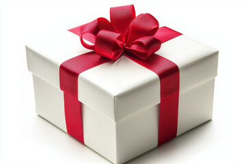 Obraz premium White gift box with a red ribbon bow.