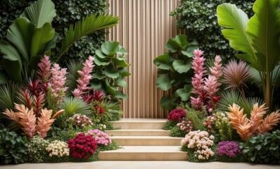 Vibrant tropical garden with lush flora