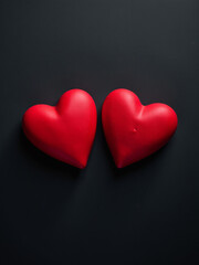 Fototapeta premium A Pair Of Red Hearts Are Placed Against A Dark Backdrop Creating A Bold And Striking Visual Effect Overall. 00002