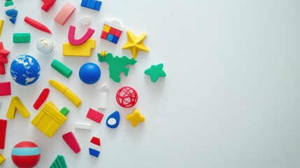 Colorful Collection of Various Plastic Shapes and Educational Toys on White Background for Creative Learning and Fun Activities for Children