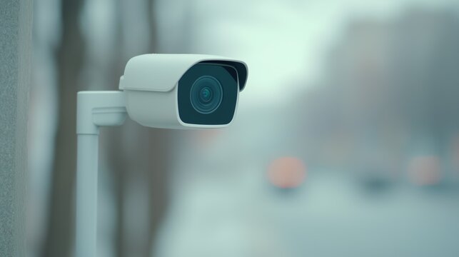 High-Resolution Security IP CCTV Camera on Street for Traffic Monitoring and Surveillance in Urban Environment with Modern Technology Design for Enhanced Safety and Security Systems