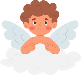 Cute Cupid on a cloud. Valentine's Day. Vector illustration.