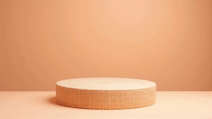 Natural Burlap Textured Pedestal against Warm Minimalist Background