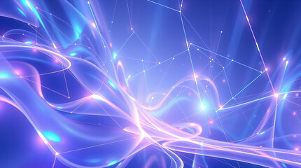 3D rendering of an abstract background with iridescent futuristic design elements, illuminated by artistic lighting to create a visually striking composition of abstract shapes