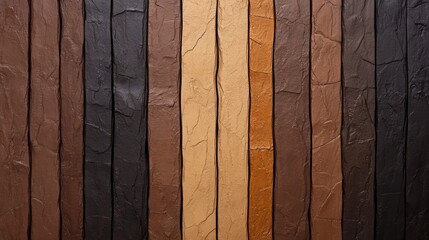 Textured wooden wall paneling showcasing a variety of rich earth tones and hues for modern design elements and backgrounds.