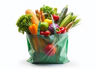 Long Exposure Photo of Groceries in Bag on White Background - Stock Image