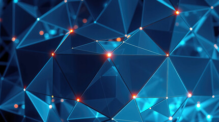 An abstract digital artwork, a complex network of interconnected dark and bright triangular shapes forming a complex three-dimensional structure.