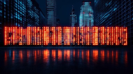 Neon cityscape at night with digital signage highlighting the word revolution in vibrant colors and glowing lights