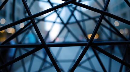 An abstract digital artwork, a complex network of interconnected dark and bright triangular shapes forming a complex three-dimensional structure.