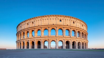 Stunning panoramic view of the Colosseum at sunset, highlighting the grandeur of ancient Roman architecture and its historical significance