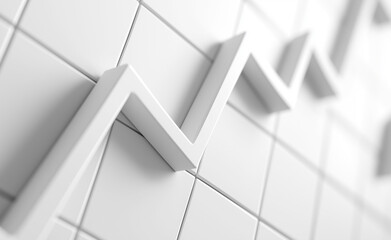 A zigzag, upward-trending white abstract shape on a tiled background, representing growth, data, and analysis.