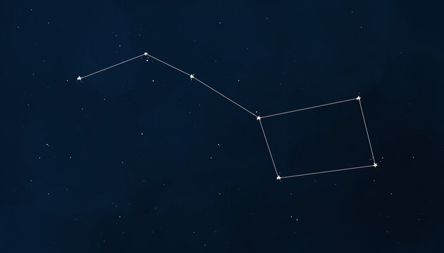 Watercolor illustration of dark night sky with stars and ursa major or great bear. Zodiac sign constellation lines background wallpaper. 