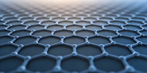 A close-up view of a hexagonal lattice structure, resembling a graphene or honeycomb pattern, with interconnected nodes. Concept Hexagonal Lattice Structure, Graphene Pattern, Interconnected Nodes