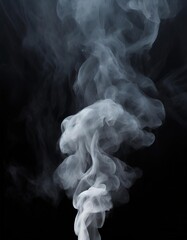 White smoke creating abstract shapes rising on dark background.