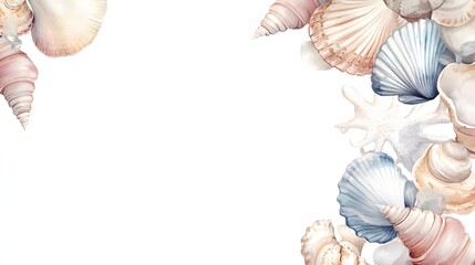 Watercolor Seashells Frame Ocean Theme Design