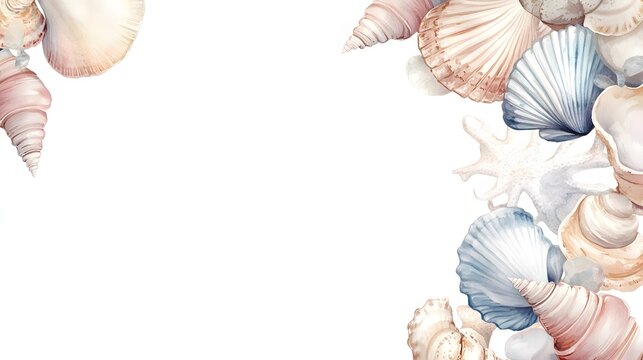 Watercolor Seashells Frame Ocean Theme Design