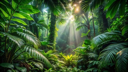Lush Deep Jungle Canopy,  Dense Rainforest Foliage,  Exploration, Adventure, Wild Nature