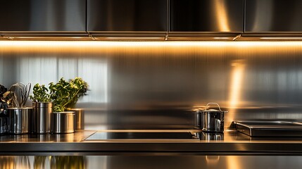Modern Stainless Steel Kitchen Design With Subtle Lighting