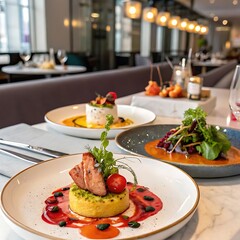 "Elegance on a Plate: A Showcase of Gourmet Dining"
"Culinary Masterpieces: The Art of Fine Dining"
"Plated Perfection: A Celebration of Flavor and Design"
"Haute Cuisine in a Luxurious Setting"
