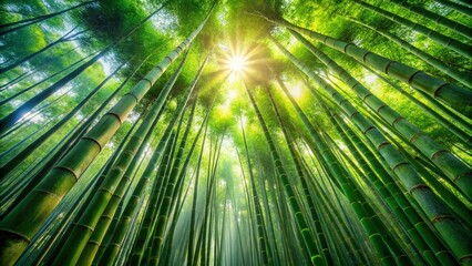 Lush Green Bamboo Rainforest Aerial View: Exotic Tropical Backdrop Stock Photo