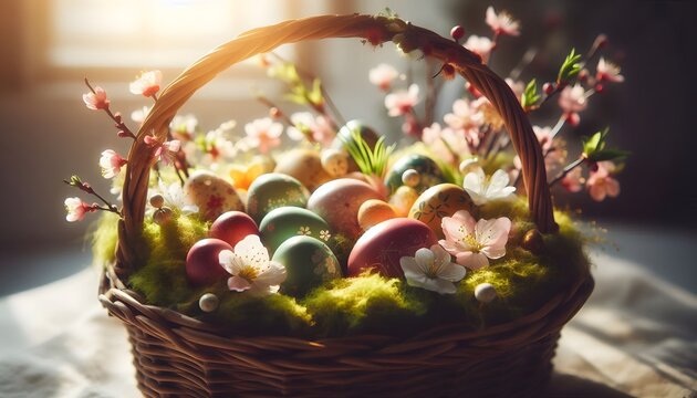 Easter Eggs and Flowers Close-up
