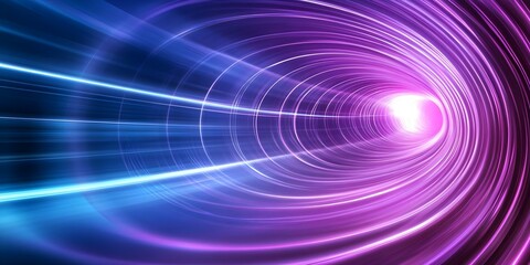 A futuristic, abstract depiction of light and energy swirling in a tunnel with vibrant blue and purple hues. Concept Futuristic Art, Abstract Light, Swirling Energy, Vibrant Colors