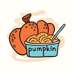 Pumpkin And Pumpkin Puree In Glass Bowl