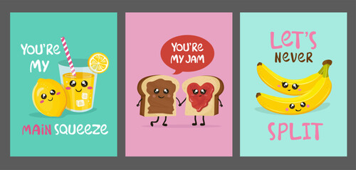 Fototapeta premium Cute love cartoony greeting cards . Funny vector illustrations for valentine's day design. 